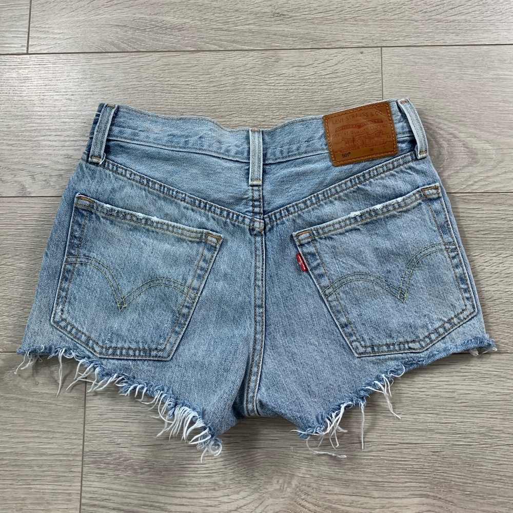 Levi’s 501 High Rise Raw Hem Cut Off Distressed Jean Shorts - Picture 3 of 12